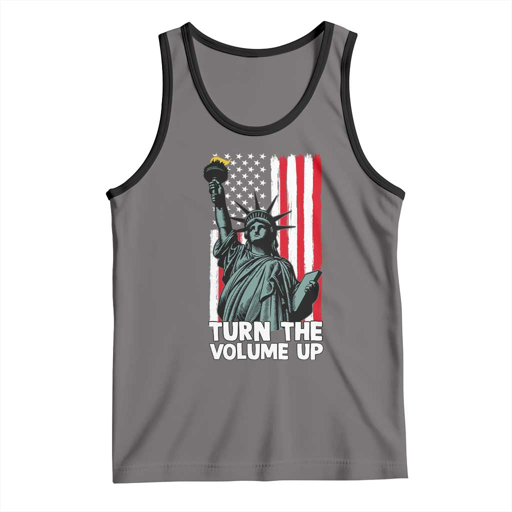 Turn The Volume Up Tank Top Statue of Liberty Patriotic American Flag TS14 Deep Heather Black Print Your Wear
