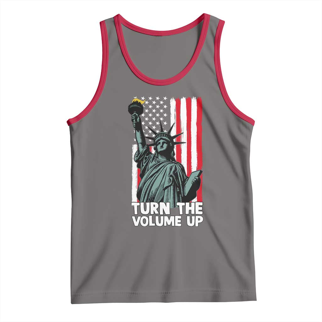 Turn The Volume Up Tank Top Statue of Liberty Patriotic American Flag TS14 Deep Heather Red Print Your Wear