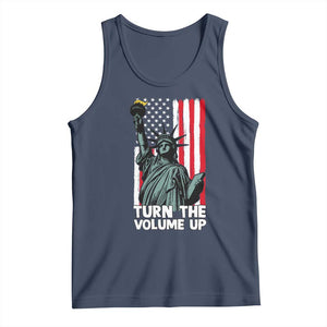 Turn The Volume Up Tank Top Statue of Liberty Patriotic American Flag TS14 Navy Print Your Wear