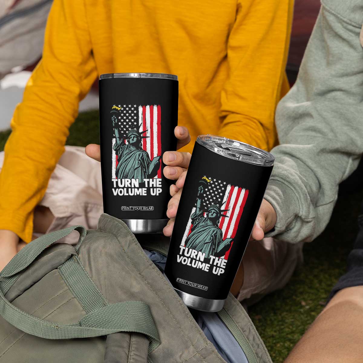 Turn The Volume Up Tumbler Cup Statue of Liberty Patriotic American Flag TS14 Print Your Wear