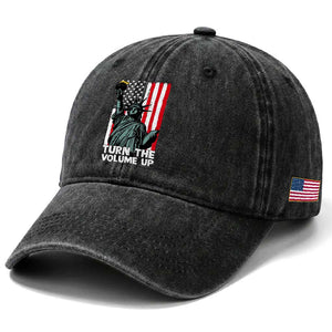 Turn The Volume Up Washed Cotton Baseball Cap Statue of Liberty Patriotic American Flag TS14 Print Your Wear