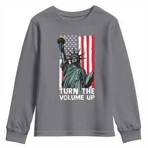 Turn The Volume Up Youth Sweatshirt Statue of Liberty Patriotic American Flag TS14 Charcoal Print Your Wear