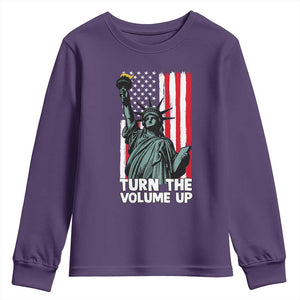 Turn The Volume Up Youth Sweatshirt Statue of Liberty Patriotic American Flag TS14 Purple Print Your Wear