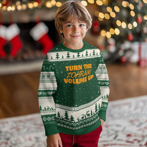 Turn The Volume Up Ugly Christmas Sweater Zohran Mamdani TS14 Forest Green Beige Print Your Wear