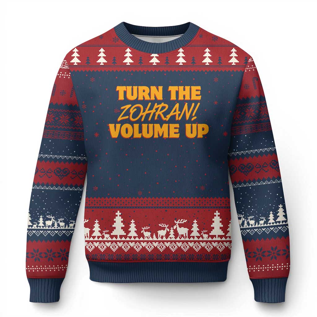 Turn The Volume Up Ugly Christmas Sweater Zohran Mamdani TS14 Navy Red Print Your Wear