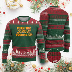 Turn The Volume Up Ugly Christmas Sweater Zohran Mamdani TS14 Red Green Print Your Wear
