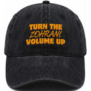 Turn The Volume Up Washed Cotton Baseball Cap Zohran Mamdani TS14 Washed Cap Universal Fit Black Print Your Wear