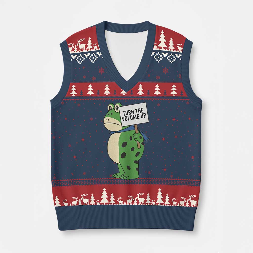 Turn The Volume Up V-Neck Knit Sweater Vest Resist Frog Portland Protest TS14 Navy Red Print Your Wear