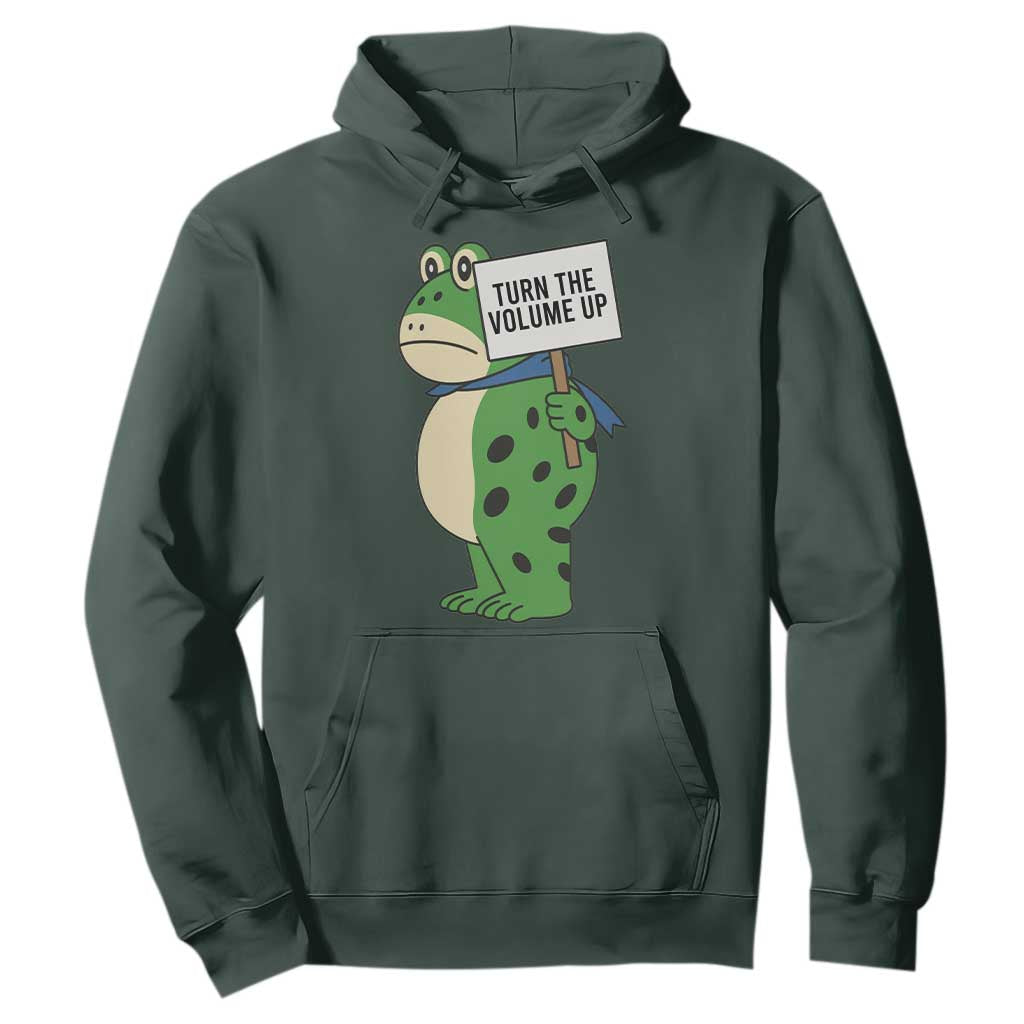 Turn The Volume Up Hoodie Resist Frog Portland Protest TS14 Dark Forest Green Print Your Wear