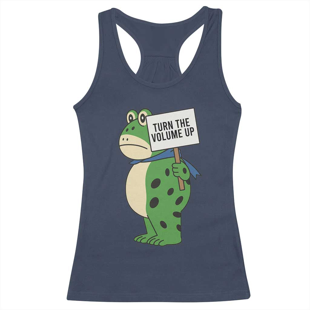 Turn The Volume Up Racerback Tank Top Resist Frog Portland Protest TS14 Navy Print Your Wear