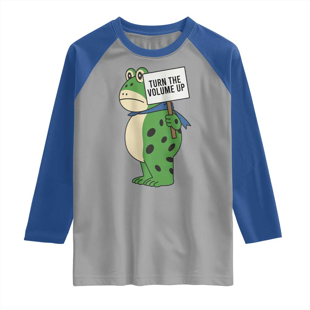 Turn The Volume Up Raglan Shirt Resist Frog Portland Protest TS14 Sport Gray Royal Print Your Wear