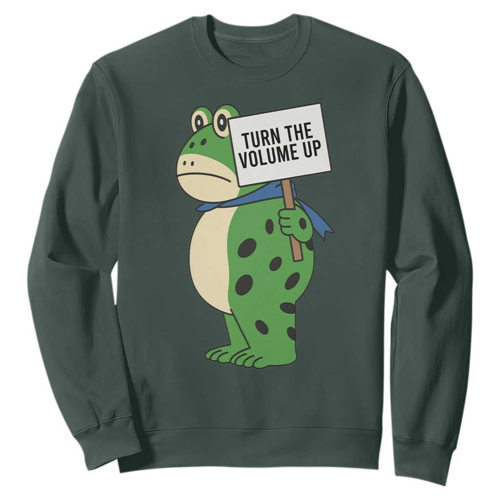 Turn The Volume Up Sweatshirt Resist Frog Portland Protest TS14 Dark Forest Green Print Your Wear