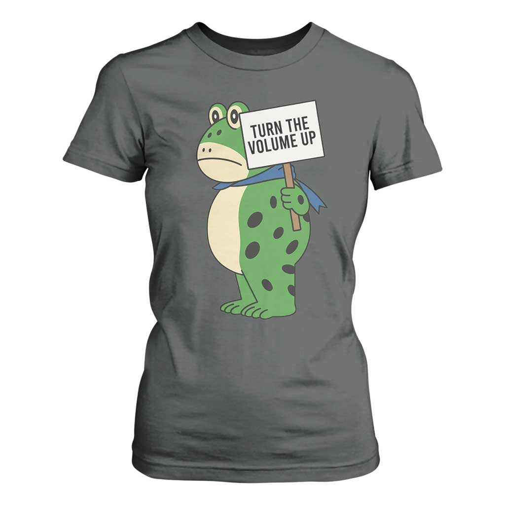 Turn The Volume Up T Shirt For Women Resist Frog Portland Protest TS14 Dark Heather Print Your Wear