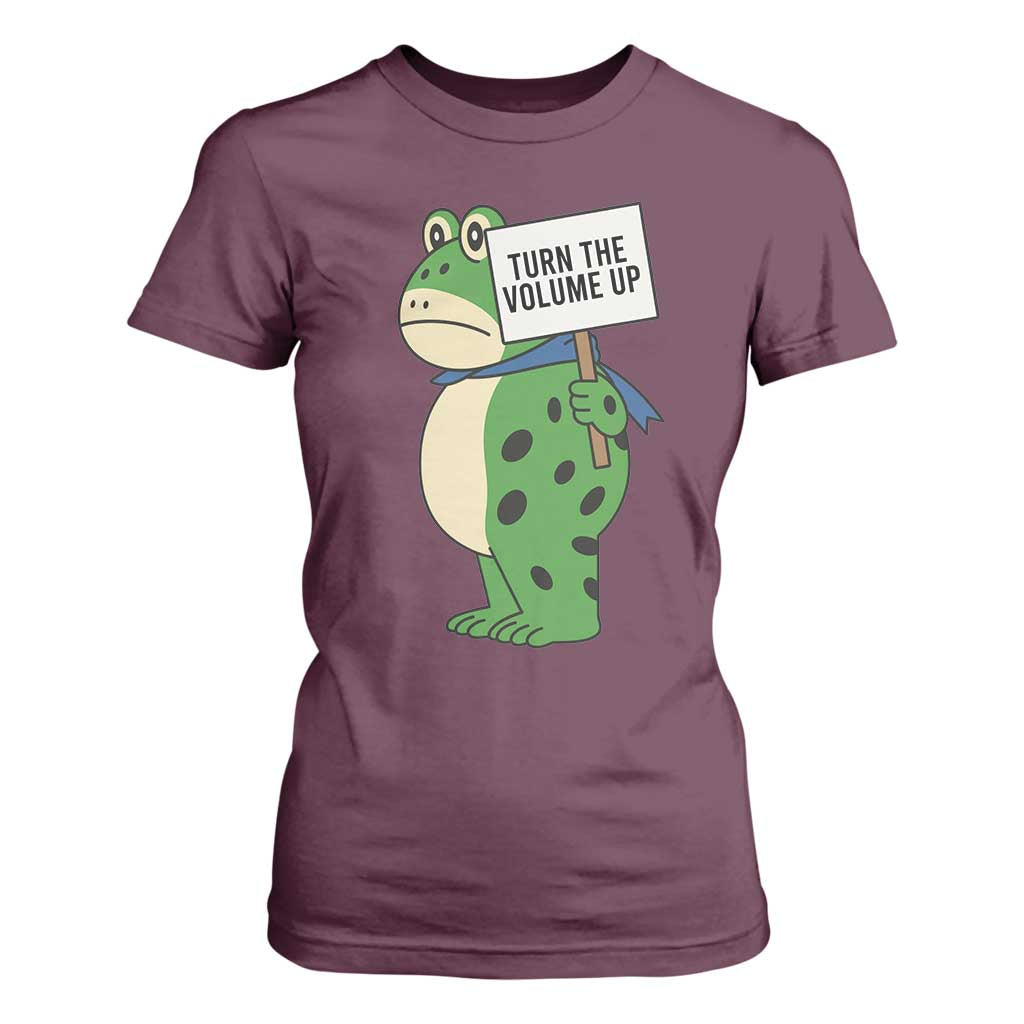 Turn The Volume Up T Shirt For Women Resist Frog Portland Protest TS14 Maroon Print Your Wear