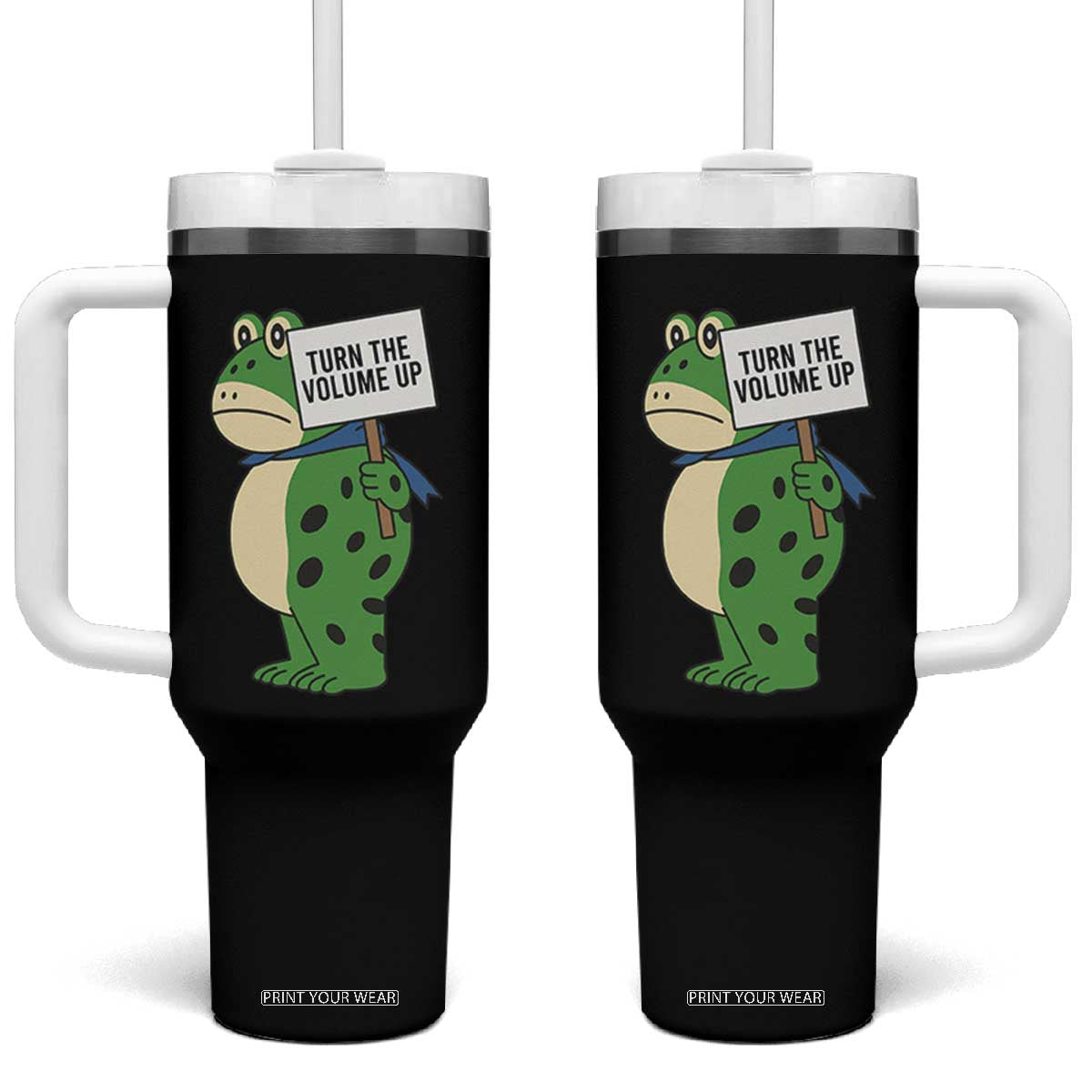 Turn The Volume Up Tumbler With Handle Resist Frog Portland Protest TS14 One Size: 40 oz Black Print Your Wear