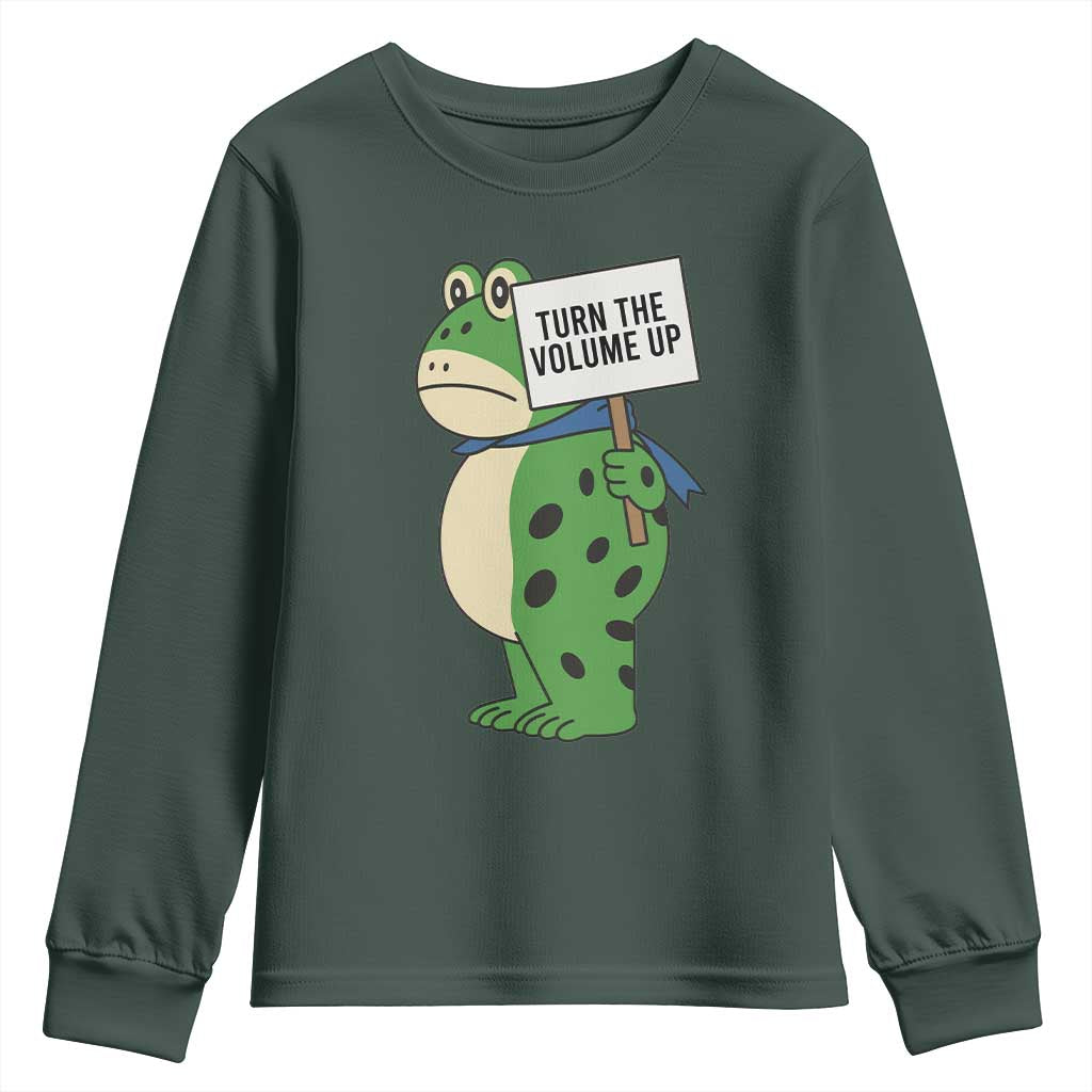 Turn The Volume Up Youth Sweatshirt Resist Frog Portland Protest TS14 Dark Forest Green Print Your Wear