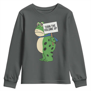 Turn The Volume Up Youth Sweatshirt Resist Frog Portland Protest TS14 Dark Heather Print Your Wear