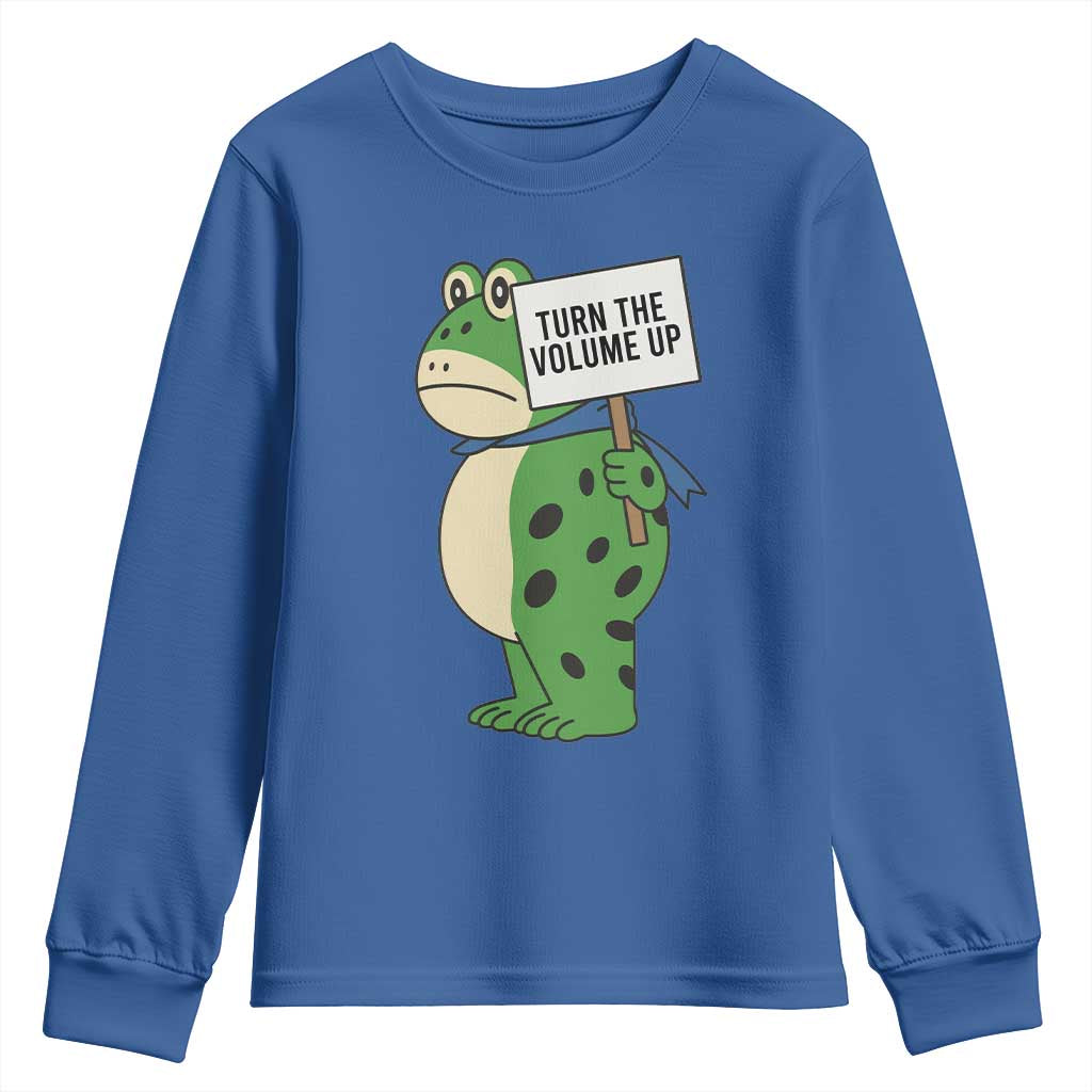 Turn The Volume Up Youth Sweatshirt Resist Frog Portland Protest TS14 Royal Blue Print Your Wear