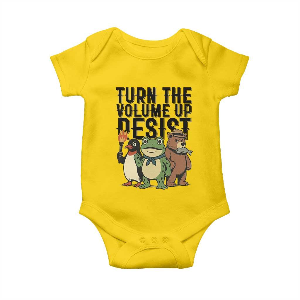 Turn The Volume Up Resist Baby Onesie Portland Frog Bear Penguin Protester TS14 Daisy Print Your Wear