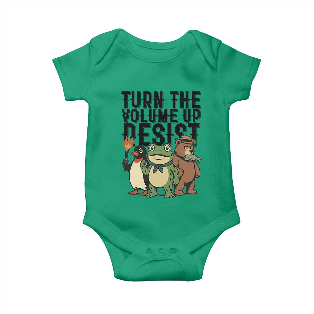 Turn The Volume Up Resist Baby Onesie Portland Frog Bear Penguin Protester TS14 Irish Green Print Your Wear