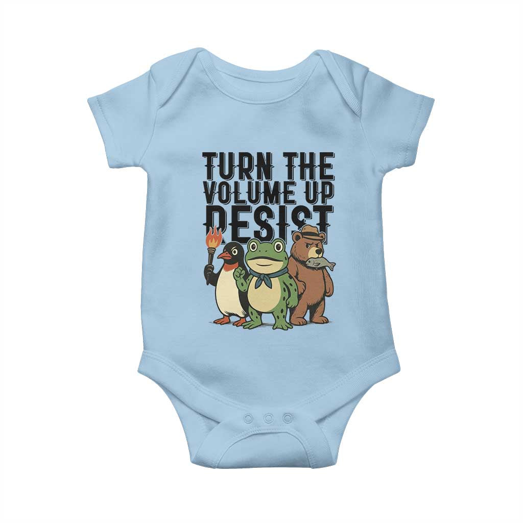 Turn The Volume Up Resist Baby Onesie Portland Frog Bear Penguin Protester TS14 Light Blue Print Your Wear