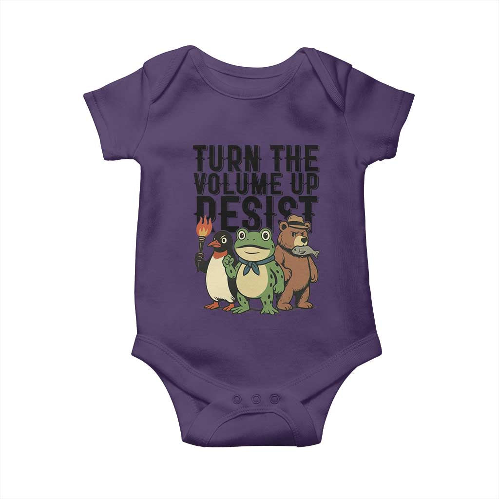 Turn The Volume Up Resist Baby Onesie Portland Frog Bear Penguin Protester TS14 Purple Print Your Wear