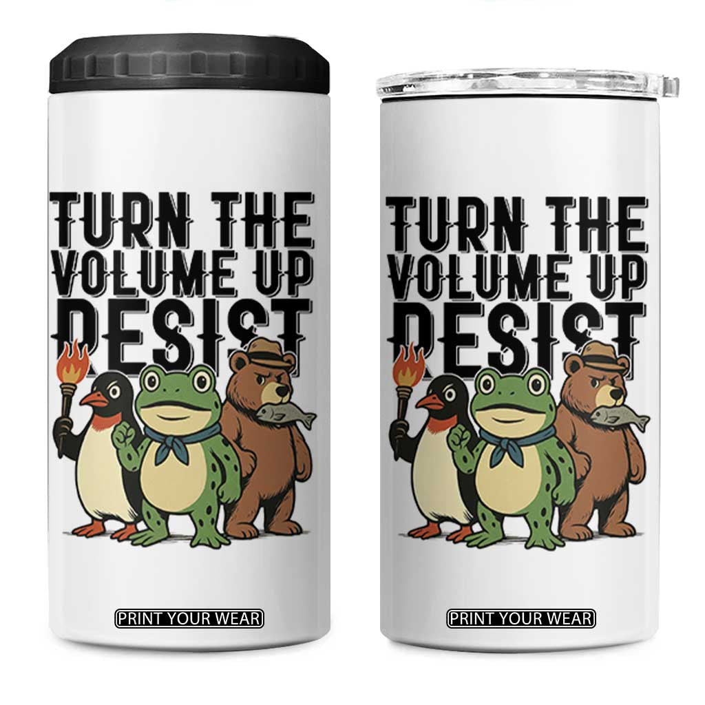 Turn The Volume Up Resist 4 in 1 Can Cooler Tumbler Portland Frog Bear Penguin Protester TS14 One Size: 16 oz White Print Your Wear