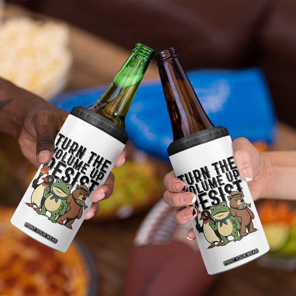 Turn The Volume Up Resist 4 in 1 Can Cooler Tumbler Portland Frog Bear Penguin Protester TS14 Print Your Wear