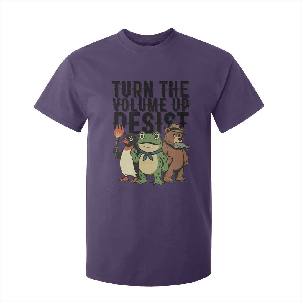 Turn The Volume Up Resist T Shirt For Kid Portland Frog Bear Penguin Protester TS14 Purple Print Your Wear