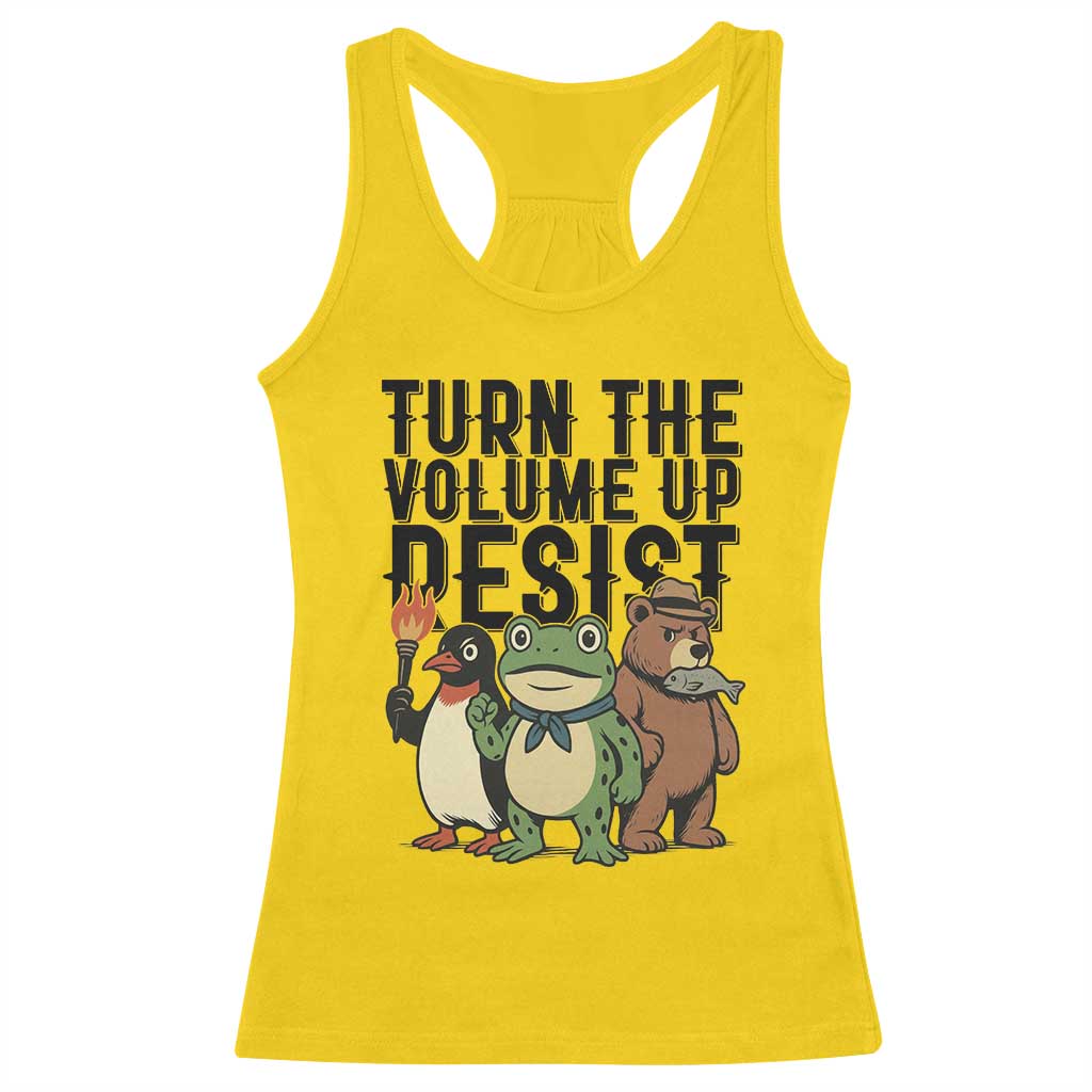 Turn The Volume Up Resist Racerback Tank Top Portland Frog Bear Penguin Protester TS14 Daisy Print Your Wear