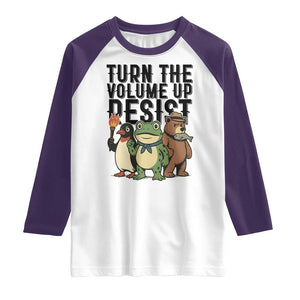 Turn The Volume Up Resist Raglan Shirt Portland Frog Bear Penguin Protester TS14 White Purple Print Your Wear