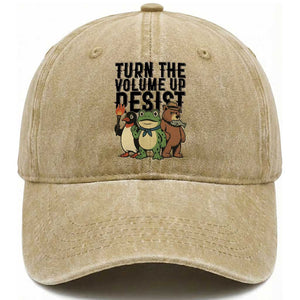 Turn The Volume Up Resist Washed Cotton Baseball Cap Portland Frog Bear Penguin Protester TS14 Washed Cap Universal Fit Khaki Print Your Wear