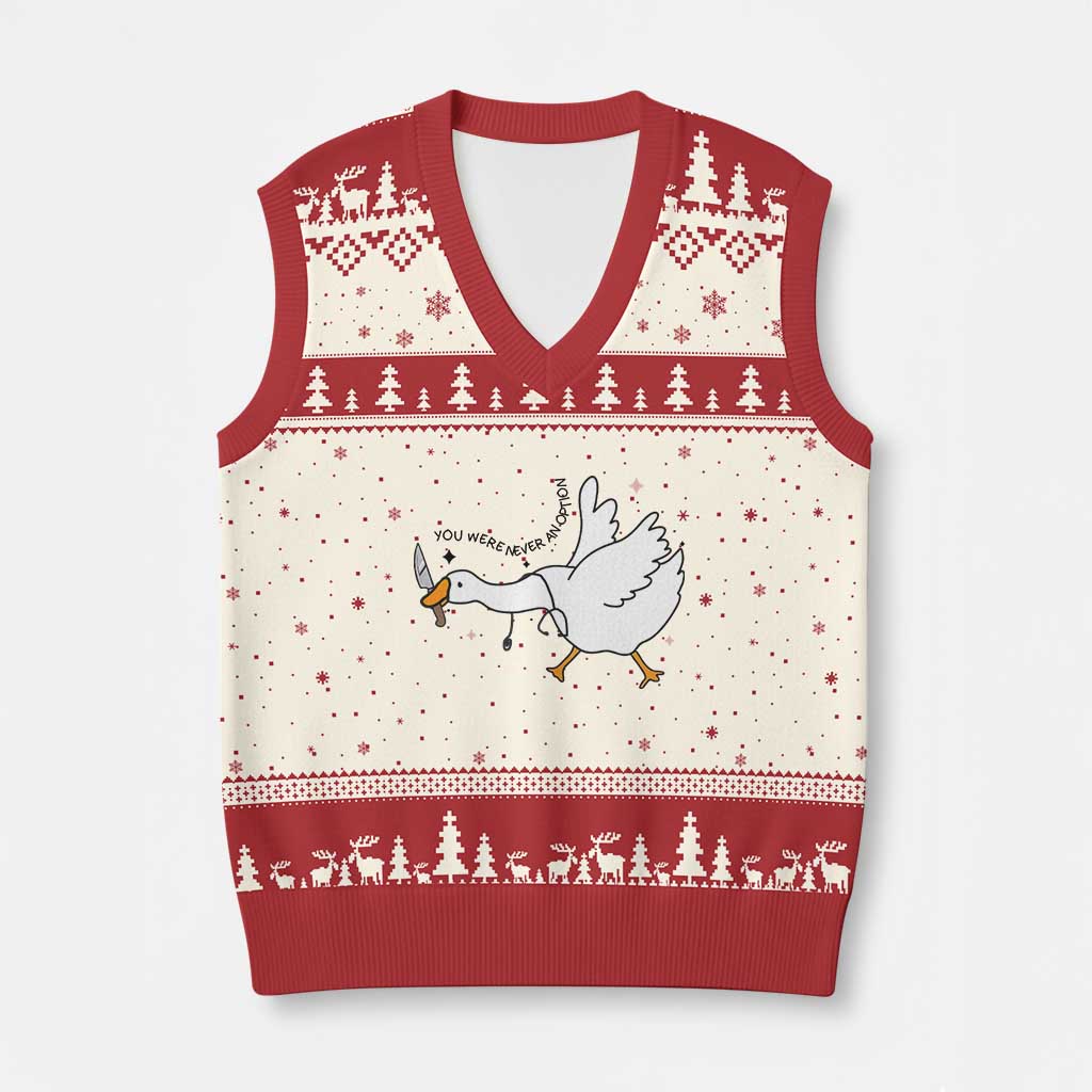 Sily Goose Meme V-Neck Knit Sweater Vest Funny Quote You Were Never An Option TS14 Beige Red Print Your Wear