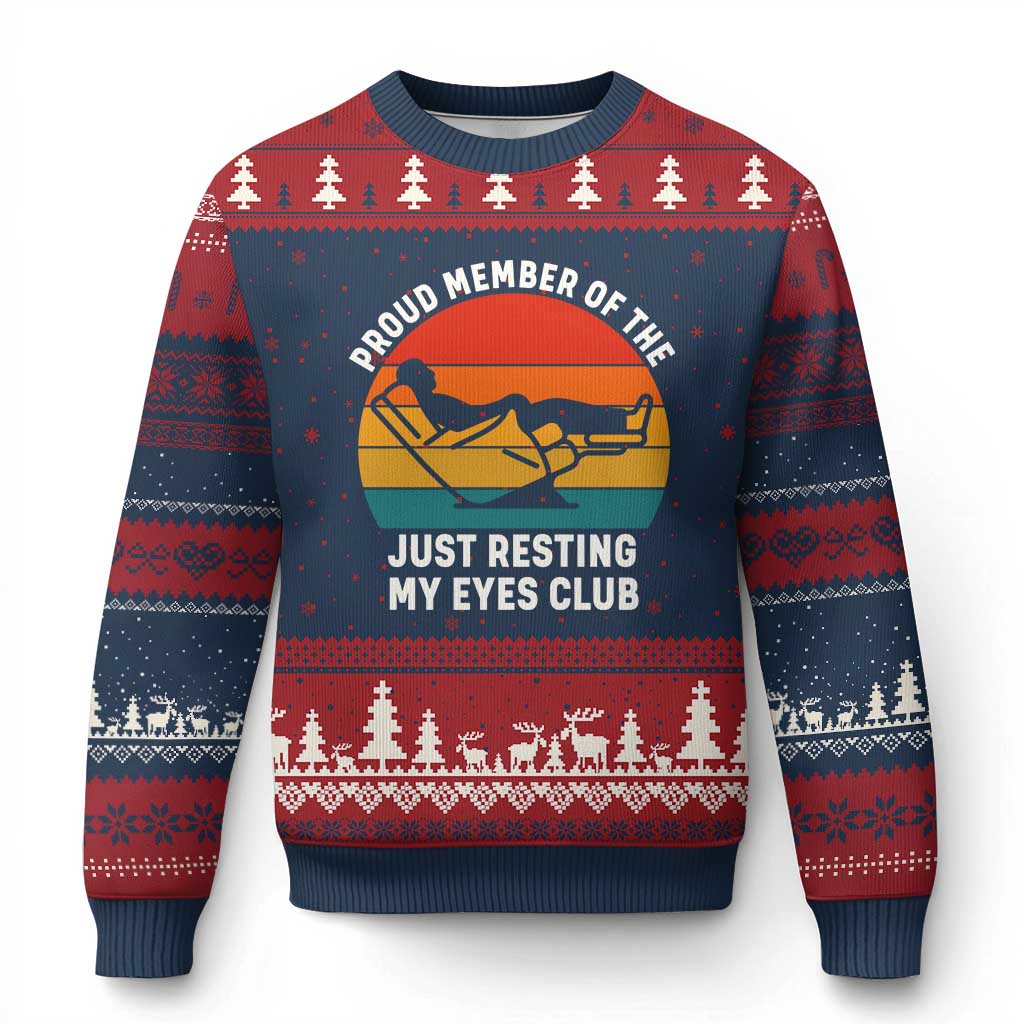 Funny Dad Ugly Christmas Sweater Proud Member Of The Just Resting My Eyes Club TS14 Navy Red Print Your Wear