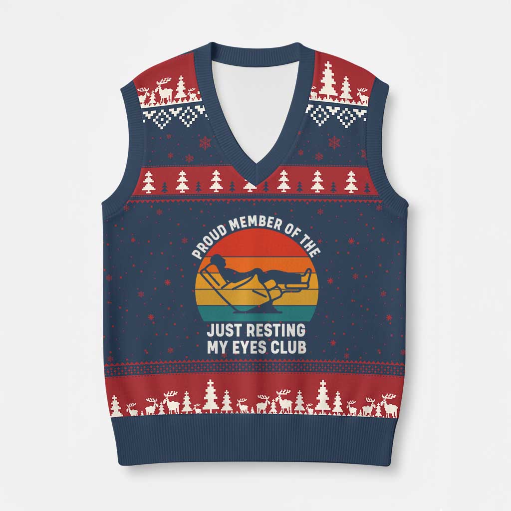 Funny Dad V-Neck Knit Sweater Vest Proud Member Of The Just Resting My Eyes Club TS14 Navy Red Print Your Wear