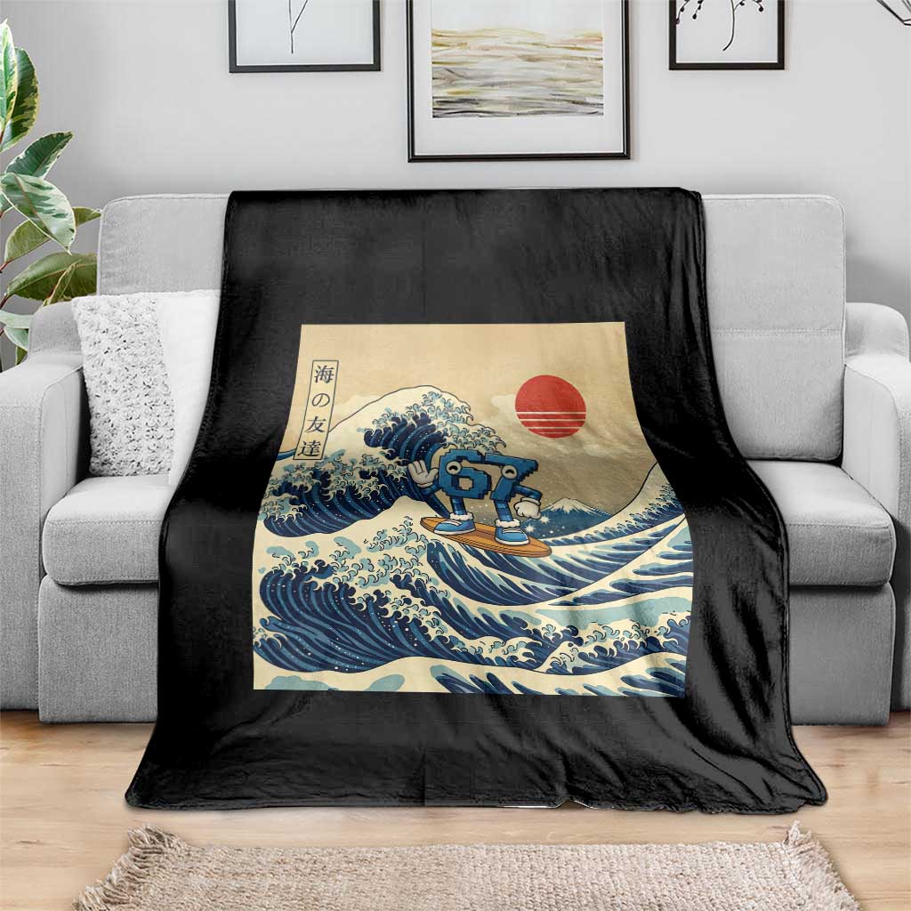 Funny Six Seven Surfing Throw Blanket The Great Wave Kanagawa Japanese 67 Brainrot Meme TS14 Print Your Wear