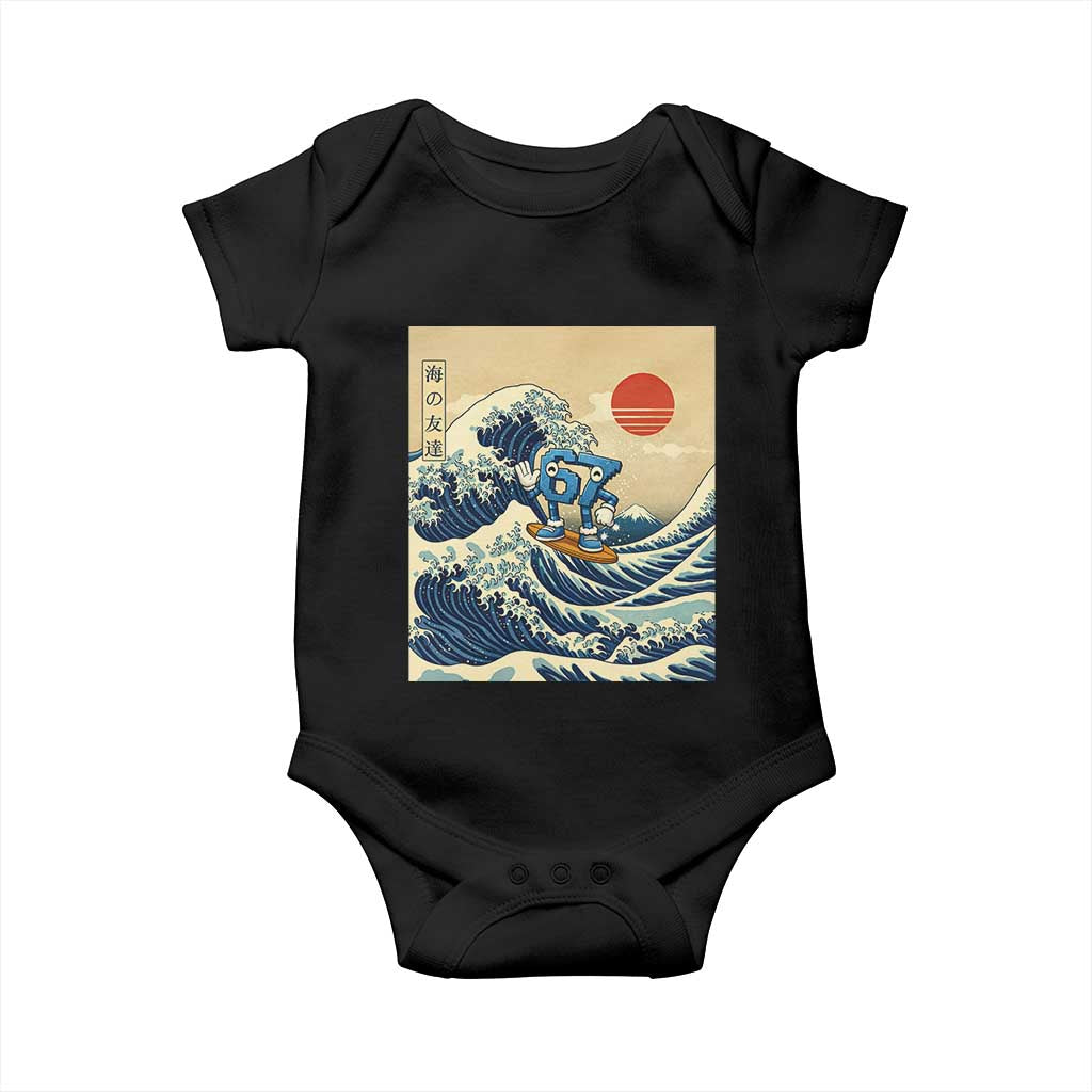 Funny Six Seven Surfing Baby Onesie The Great Wave Kanagawa Japanese 67 Brainrot Meme TS14 Black Print Your Wear