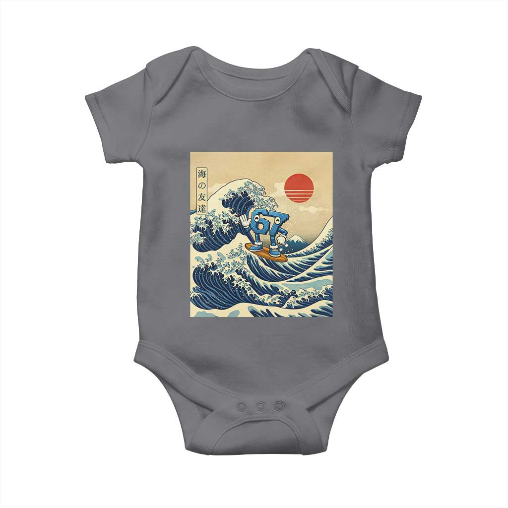 Funny Six Seven Surfing Baby Onesie The Great Wave Kanagawa Japanese 67 Brainrot Meme TS14 Charcoal Print Your Wear