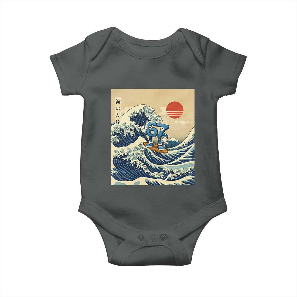 Funny Six Seven Surfing Baby Onesie The Great Wave Kanagawa Japanese 67 Brainrot Meme TS14 Dark Heather Print Your Wear