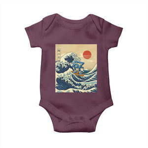Funny Six Seven Surfing Baby Onesie The Great Wave Kanagawa Japanese 67 Brainrot Meme TS14 Maroon Print Your Wear
