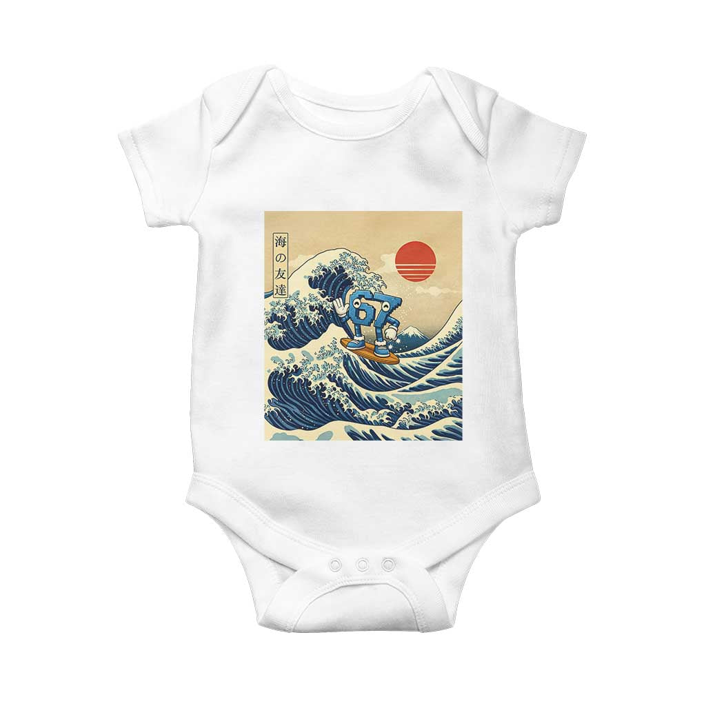 Funny Six Seven Surfing Baby Onesie The Great Wave Kanagawa Japanese 67 Brainrot Meme TS14 White Print Your Wear