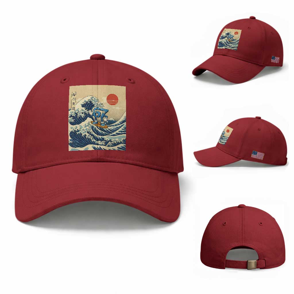 Funny Six Seven Surfing Baseball Cap The Great Wave Kanagawa Japanese 67 Brainrot Meme TS14 Baseball Cap Universal Fit Cherry Red Print Your Wear