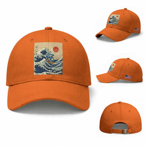 Funny Six Seven Surfing Baseball Cap The Great Wave Kanagawa Japanese 67 Brainrot Meme TS14 Baseball Cap Universal Fit Orange Print Your Wear