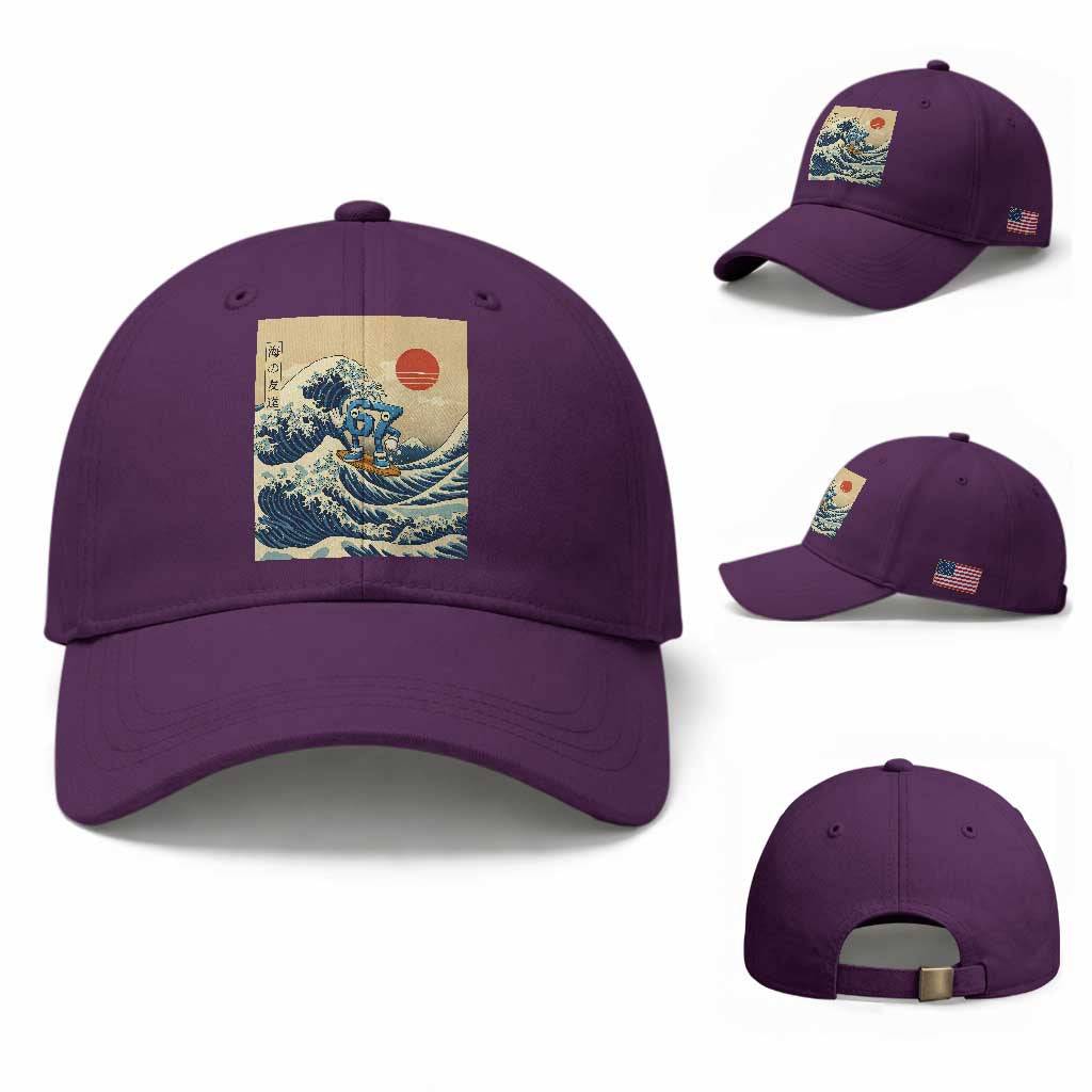 Funny Six Seven Surfing Baseball Cap The Great Wave Kanagawa Japanese 67 Brainrot Meme TS14 Baseball Cap Universal Fit Purple Print Your Wear