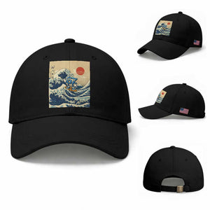 Funny Six Seven Surfing Baseball Cap The Great Wave Kanagawa Japanese 67 Brainrot Meme TS14 Baseball Cap Universal Fit Black Print Your Wear
