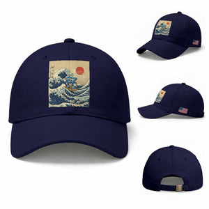 Funny Six Seven Surfing Baseball Cap The Great Wave Kanagawa Japanese 67 Brainrot Meme TS14 Baseball Cap Universal Fit Dark Blue Print Your Wear