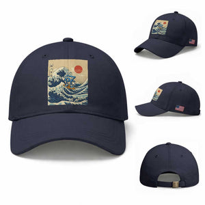 Funny Six Seven Surfing Baseball Cap The Great Wave Kanagawa Japanese 67 Brainrot Meme TS14 Baseball Cap Universal Fit Navy Print Your Wear