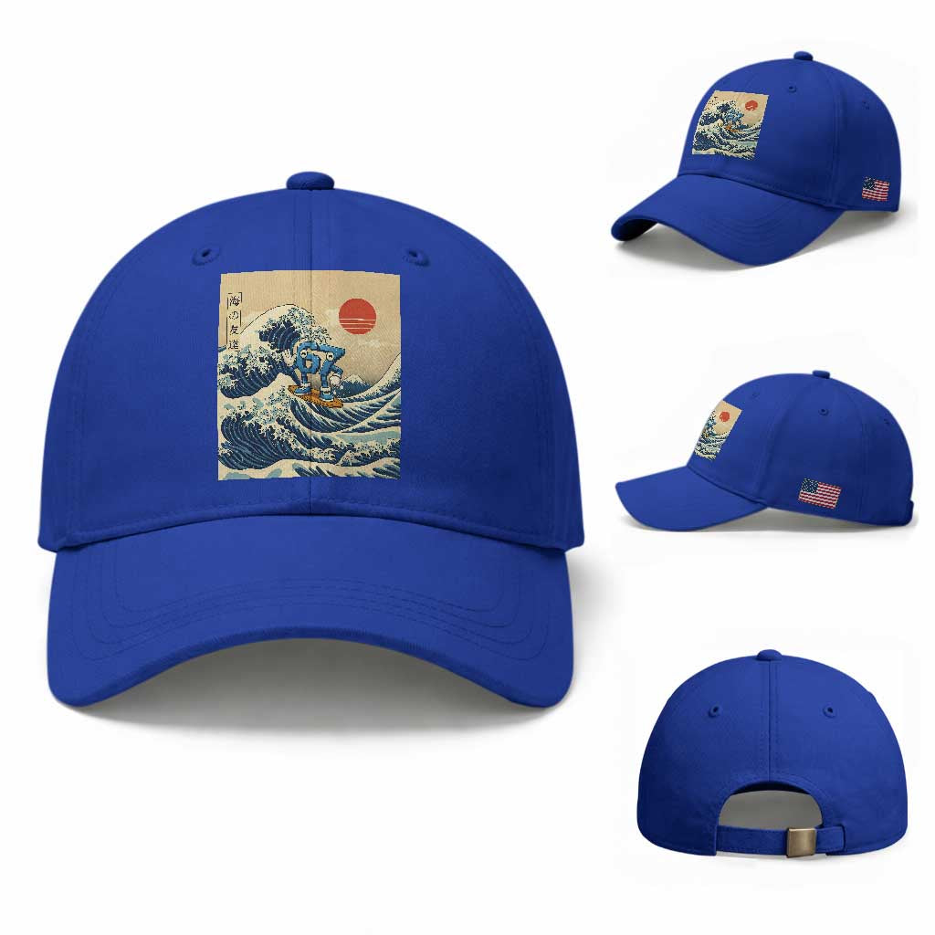Funny Six Seven Surfing Baseball Cap The Great Wave Kanagawa Japanese 67 Brainrot Meme TS14 Baseball Cap Universal Fit Royal Blue Print Your Wear