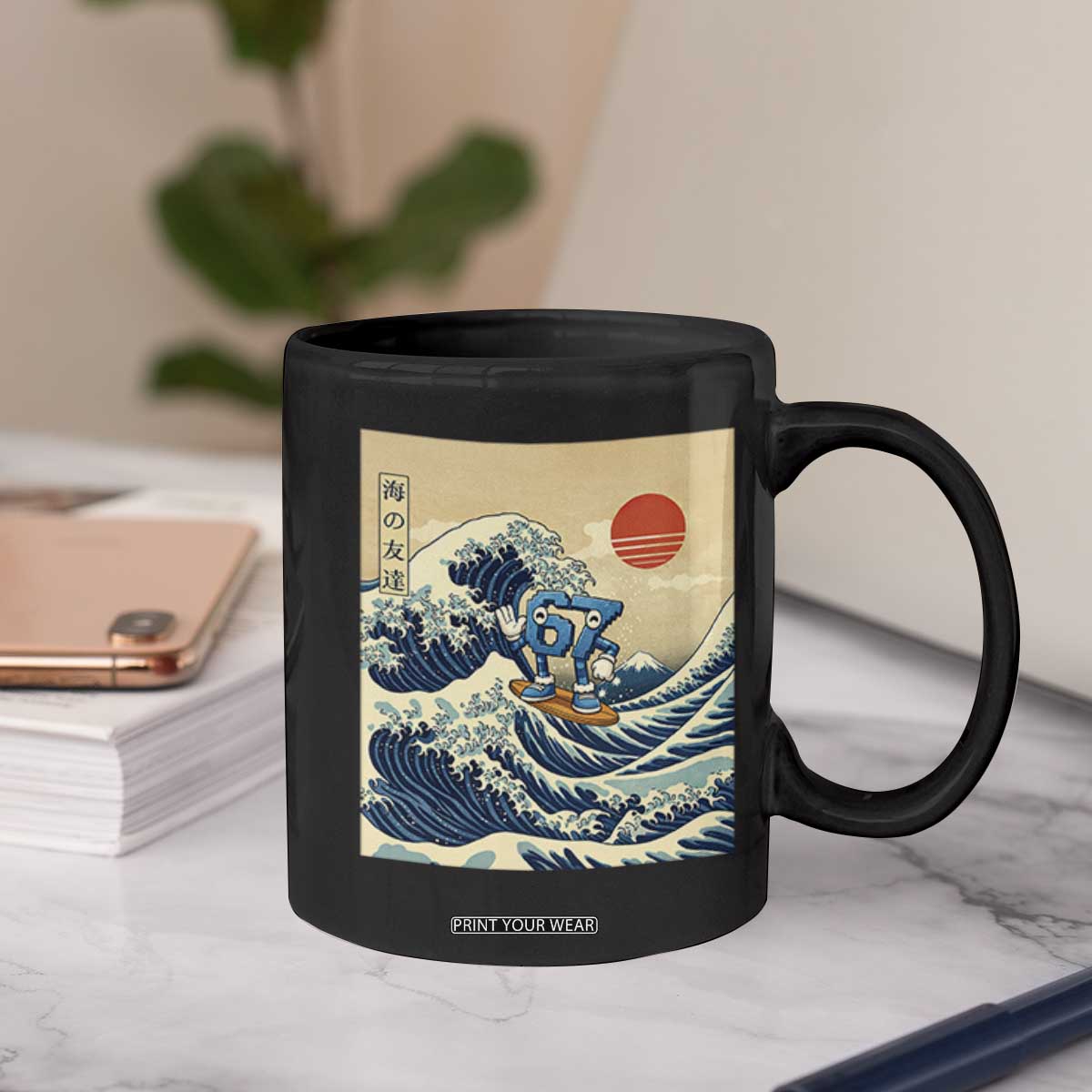 Funny Six Seven Surfing Coffee Mug The Great Wave Kanagawa Japanese 67 Brainrot Meme TS14 Print Your Wear
