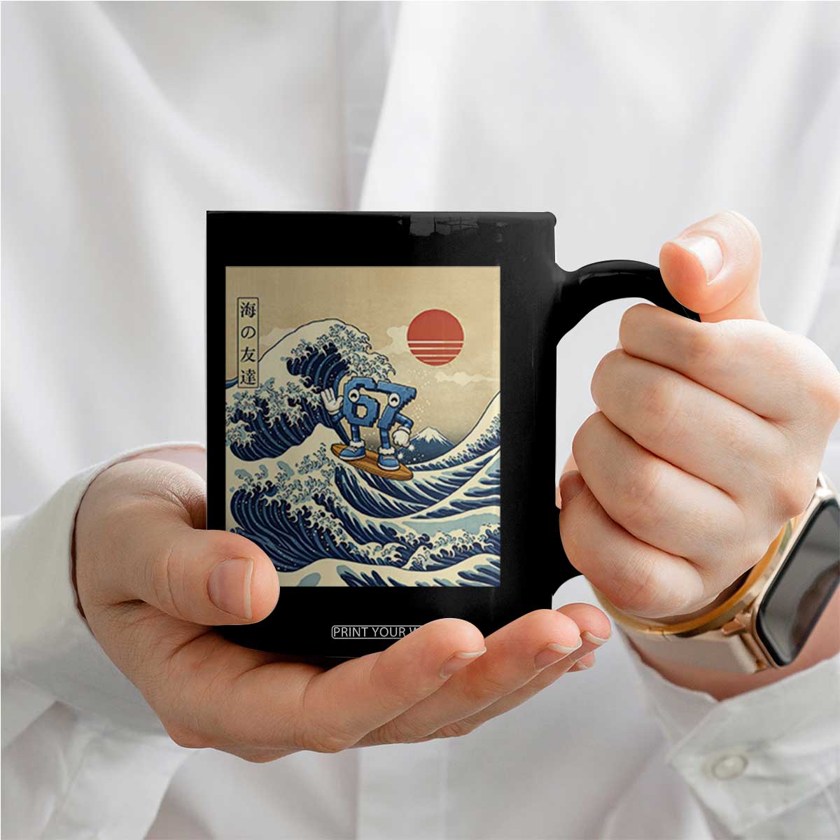 Funny Six Seven Surfing Coffee Mug The Great Wave Kanagawa Japanese 67 Brainrot Meme TS14 Print Your Wear
